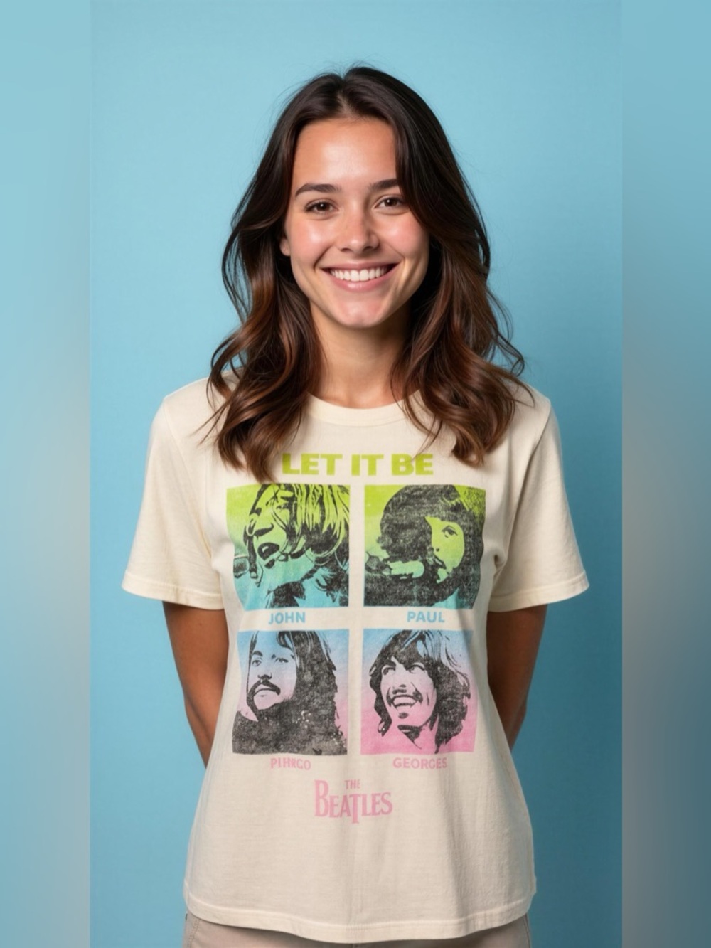 The Beatles Let It Be Cream Short Sleeve Graphic Tee Size L